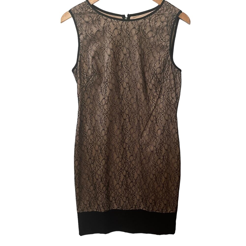 Mattox Dress Holiday Whimsygoth Black Lace Tan Overlay Sleeveless Sheath 10